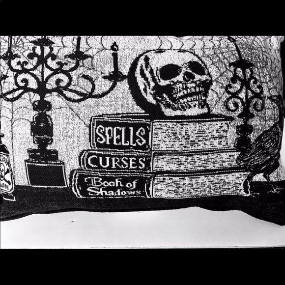 Halloween Skull Pillow Candlelabra Poison Spell Books Black - Picture 6 of 12
